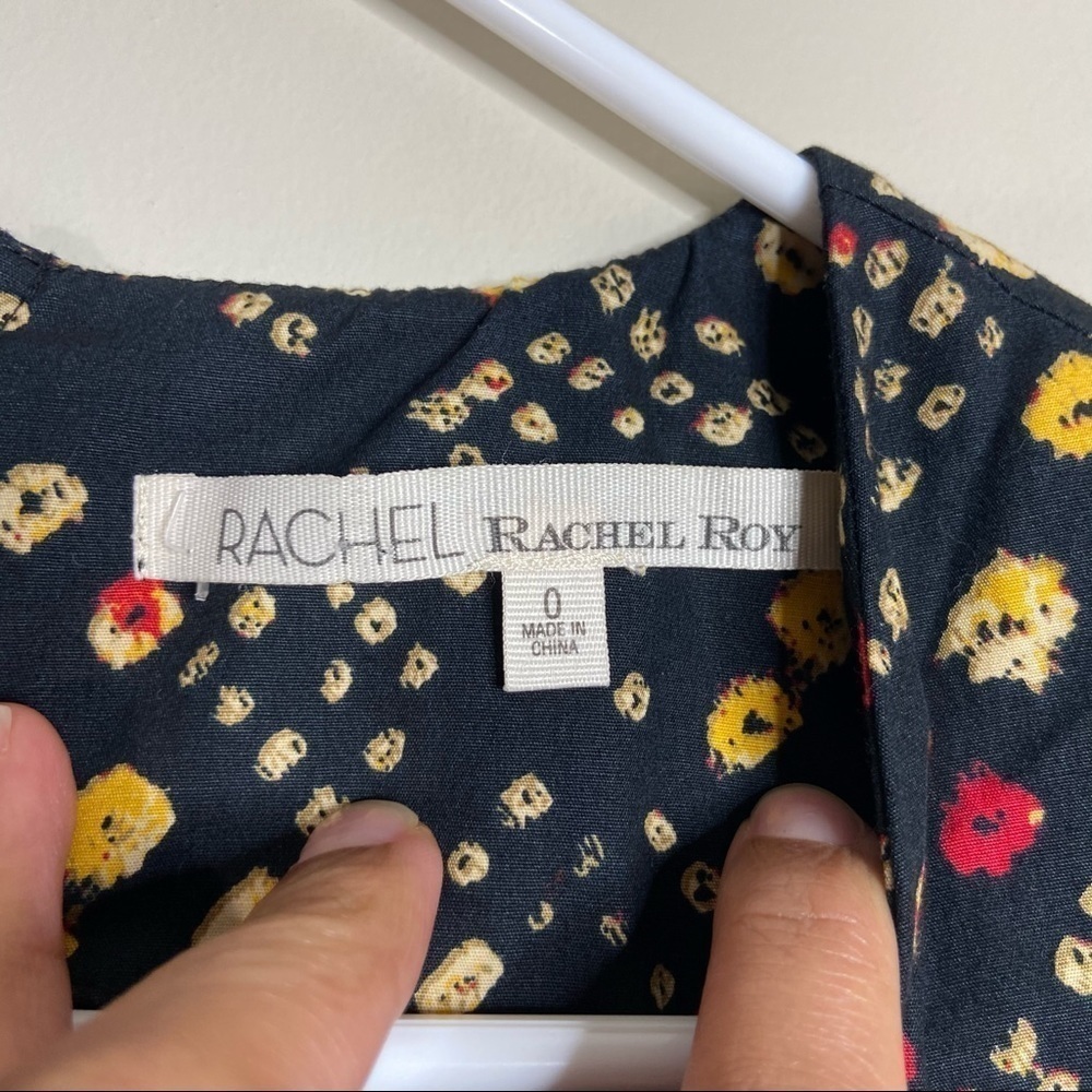 Rachel Roy Cottagecore Prairie Dress Black Red Yellow Rope Waist Size 0 - Picture 3 of 9